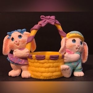 Hallmark Easter 1991 Crayola Bunny Yellow Egg Basket Figurine Decor, Vintage
